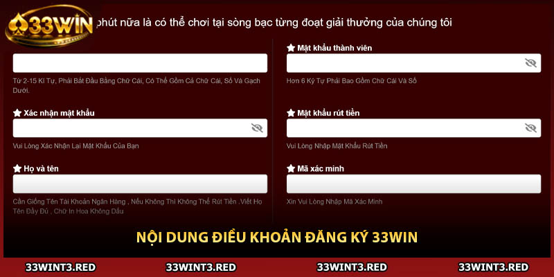 Đăng ký 33WIN: Hướng dẫn khách hàng thao tác tạo lập 2025 1 Nội dung điều khoản đăng ký 33WIN